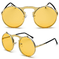 Pikkukuva 1 / 3: Miesten unisex-aurinkolasit, käännettävät linssit, pyöreät silmälasit Gold Frame Yellow Lenses