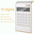 Miniatyrbillede 4 af 5: Lommeregner, slankt elegant design, kontor-/hjemmeelektronik, dobbelt drevet bordregner, solenergi, 10 cifre, vippet LCD-display, skråt design