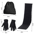 Miniatyrbilde 2 av 5: Vinterlue, skjerf og hanske-sett for kvinner, strikkede luer, varm skjerf, termiske hansker for kaldt vær Black