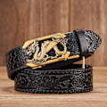 Miniatyrbillede 1 af 5: 3,5 cm fashion præget retro herre forretning ko læderbælte drage mønster automatisk spænde