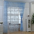 Miniatyrbillede 1 af 5: Blomstrede Voile Gardiner 1 Panel Stanglomme Slot Top Net Vindue Dekoration Blue 100 x 200cm