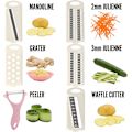 Miniatyrbilde 2 av 5: Mandolin Slicer for Kjøkken Slicer Grønnsakskutter 5 i 1 Veggie Slicer Potetskiver Vaffel Fry Cutter Hot Swap Mandolin Med Skreller for Grønnsaker