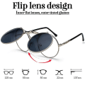 Pikkukuva 4 / 4: Miesten Unisex Aurinkolasit Käännettävät Linssit Pyöreät Silmälasit Black Frame Black Lenses