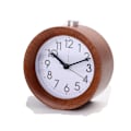 Miniatyrbild 2 av 5: Mörkbrun batteridriven väckarklocka, träväckarklocka med snooze-funktion, analog reseväckarklocka utan tickande visare