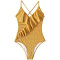 Miniatyrbillede 2 af 4: Kvinder S One Piece Badetøj Ruffle Wrap Tekstureret Strand Badetøj Badetøj Yellow XXL