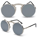 Pikkukuva 1 / 2: Miesten unisex-aurinkolasit, käännettävät linssit, pyöreät silmälasit Silver Frame White Lenses