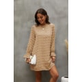 Miniatyrbillede 3 af 5: Bubble Langærmet Chiffon Jacquard Bundkjole Khaki S