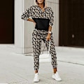 Miniatyrbild 1 av 5: Träningsset Dam Huvtröja Tvådelad Set Vår Höst Kläder Bokstavstryck Colorblock T-shirt Topp Långa Byxor Kostym Set Outfits Mujer 1 XXL