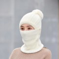 Miniatyrbilde 1 av 5: Fleecefôret damelue strikket lue, vinter skjerf maske sett for kvinner, jenter varm lue ørevarmere lue med dusk White