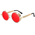Pikkukuva 1 / 4: Aikuisten Steampunk Cyberpunk Pyöreät Aurinkolasit Vintage Retro Ympyrälasit Gold Frame Red Lenses