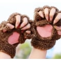 Pikkukuva 3 / 5: Pcs Double Cat Claw -hansikkaat, söpöt sarjakuva avoimet sormikkaat talvella, paksut karhun tassun muotoiset hansikkaat, puoli sormi, kahvin väri