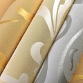 Miniatyrbild 3 av 3: Europeisk stil lyxig damask non-woven 3d tapet enkel präglad vägg rulle papper vertikal sovrum heminredning Beige