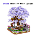 Miniatyrbillede 2 af 5: 2200 stykker mini byggeklodser lilla kirsebærblomst træhus model dekoration pige gave DIY puslespil mursten børns legetøj gave