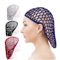 Miniatyrbillede 2 af 5: Treasure Blue-badehætte til kvinder og piger, genanvendelig, overdimensioneret, vaskbar, sød og blød, håndlavet hæklet hårnet imitation rayon kvinder turban net