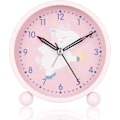 Miniatyrbild 5 av 5: Barn Analog Klocka Pojke Flicka Larmklocka, Tyst Icke-Tickande Larmklocka, Snooze Sängbordslarmklocka, Lätt att Ställa in och Batteridriven Rosa Enhörning