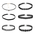 Pikkukuva 1 / 5: 6 kappaletta musta pitsi choker kaulakoru setti sametti choker klassinen choker kaulakoru kerrostetut mustat chokerit kaulakorut söpö