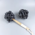 Miniatyrbillede 3 af 5: 4 stk. bambus trækul fiber badebold træhåndtag badeblomst skridsikker håndtag badebold gnidning baderyg