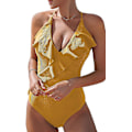 Miniatyrbillede 1 af 5: Kvinder S One Piece Badedragt Ruffle Wrap Tekstureret Strand Badetøj Badetøj Yellow S