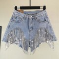 Miniatyrbild 2 av 5: Sommarripped jeans shorts femme hög midja diamant tofs Y2k casual botten för damer denim shorts damkläder mode S