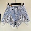 Miniatyrbild 2 av 5: Sommarripped jeans shorts femme hög midja diamant tofs Y2k casual botten för damer denim shorts damkläder mode XL