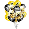 Miniatyrbillede 1 af 2: Ballon til mænd og kvinder, 15 stk. fødselsdagsballon sort guld fødselsdagspynt 70th