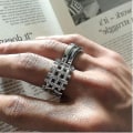 Miniatyrbillede 5 af 5: Europæisk og amerikansk designer-stil high-end vævet overdrevet bred version ring titanium stål guld og sølv mænd kvinder gold