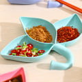 Miniatyrbillede 7 af 8: Dippe sauce skål bladform 3 rum opdelt dippebeholder forretterholder sauce skåle grøn