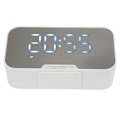 Miniatyrbild 8 av 8: Bluetooth-högtalare med digital väckarklocka, temperaturvisning, röstmeddelande, FM-radio, spegelväckarklocka, vit