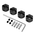 Pikkukuva 1 / 8: 4 kpl 12 mm kuusiokolopyörän navamutterit alumiiniseos Korkea tarkkuus RC pyörän kuusiokolo navan vetoadapter 1/10 RC autolle musta