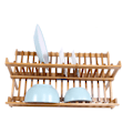 Miniatyrbillede 1 af 8: Dobbeltlags foldbar vaskestativ i træ til opvask, tallerken, bestik, tørrestativ, køkken