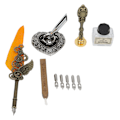 Pikkukuva 3 / 8: Sulka-kynäsetti, metallinen kynäteline, retro, elegantti tyyli, selkeä kaiverrus, litteä kärki 1–5 mm / 0,04–0,20 tuumaa, kirjoituskynäsetti, oranssi
