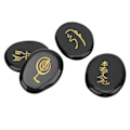 Miniatyrbillede 5 af 8: 4 stk. Reiki Symbol Sten Glattere Overflader Graverede Reiki Sten til Boligdekoration Meditation Ornament Gave Obsidian