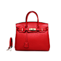 Miniatyrbilde 1 av 5: Stiligg håndveske i rødt kvegsskinn 30 cm med unik lychee-tekstur Lychee pattern platinum bag red 30cm