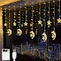 Miniatyrbillede 1 af 7: LED Vindue Gardin Streng Lys Fe Lys Måne Stjerne Streng Lys Batteri USB Drevet til Indendørs Soveværelse Udendørs Fest