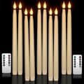 Yme 10-pack LED Ivory Taper Candles with Remote and Timer, Plastic Warm White Window Lights Battery Operated