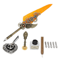 Pikkukuva 8 / 8: Sulka-kynäsetti, metallinen kynäteline, retro, elegantti tyyli, selkeä kaiverrus, litteä kärki 1–5 mm / 0,04–0,20 tuumaa, kirjoituskynäsetti, oranssi