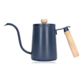 Miniatyrbilde 1 av 8: Kaffe Hell Over Kettle 600ml 304 Rustfritt Stål Svanehals Tute Trehåndtak Svanehals Kettle for Kaffe Vann Drikke Blå