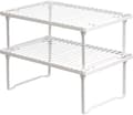 2 stabelbare køkkenopbevaringshylder, metal, hvid