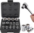14-delars Torx E-hylsnyckelsats, 1/2\", 1/4\", 3/8\", Extern, E4-E24 Torx E-hylsor i CR-V, Skruvutdragare och mer.