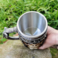 Miniatyrbillede 7 af 8: 2-lags Skalle Øl Krus Stabil Robust Moderigtig Dekorativ Slidstærk Skelet Vandkop Rustfrit Stål 501‑600ml