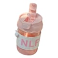 Miniatyrbild 4 av 8: 420 ml plastvattenmugg med lock, halmmugglock, hundmönster, bärbar vattenmugg för gym, vandring, promenader, utomhussporter, rosa