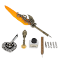 Pikkukuva 7 / 8: Sulka-kynäsetti, metallinen kynäteline, retro, elegantti tyyli, selkeä kaiverrus, litteä kärki 1–5 mm / 0,04–0,20 tuumaa, kirjoituskynäsetti, oranssi