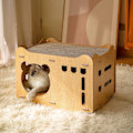Miniatyrbilde 6 av 8: Kattenskrapehus med gjemmested, dobbelt lag, stabelbar, slitesterkt papphus for katter med 2 skrapeplater og åpning for kattehode
