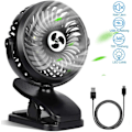 Pikkukuva 1 / 4: Clip Fan Mini USB Pöytätuuletin Hiljainen 720 Rotation 3 Nopeuksia & Yövalo 2000 mAh Akku 5V-2A varten