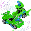 Miniatyrbild 1 av 5: Automatiska dinosaurieleksaker med musik, 2 i 1 automatiska dino-bilar med LED-ljus, dinosaurieleksaker för barn 3-5 år, grön -