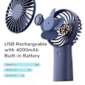 Miniatyrbild 3 av 5: Handhållen bärbar fläkt Mini handfläkt, USB laddningsbar fläkt, batteridriven liten fläkt med 3 hastigheter