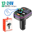 Pikkukuva 3 / 5: 2-in-1 Bluetooth 5.0 -auton FM-lähetin, kaksi USB-porttia (3.1A + Type-C), nopea lataus, tunnelmavalaistus, handsfree-autopaketti, MP3-soitin, tukee TF-korttia