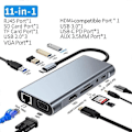 Pikkukuva 1 / 5: 11-in-1 USB-C-keskitin 4K 30Hz, Type-C - RJ45 HDMI-yhteensopiva USB 3.0 VGA-sovitin Type-C-keskitin telakka PD 87W USB-C-jakaja MacBook Pro Air:lle