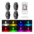 Miniatyrbilde 2 av 5: 4 stk Trådløse LED-strobelys med fjernkontroll, 8 farger USB-lading Vanntette nødvarsellys