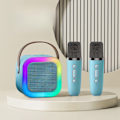 Miniatyrbilde 1 av 2: K12 Bluetooth-høyttaler med integrert mikrofon for utendørs live og hjemme-karaoke med 2 mikrofoner blue